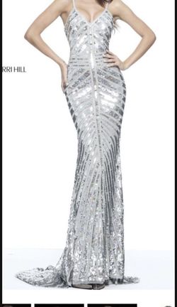 Sherri Hill Silver Size 2 Sequined 50 Off Military Mermaid Dress on Queenly