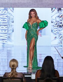 Jovani Green Size 6 Floor Length Prom Sleeves Side slit Dress on Queenly