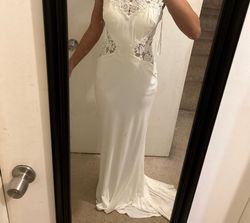 Lulus White Size 4 Satin Prom Medium Height Train Dress on Queenly