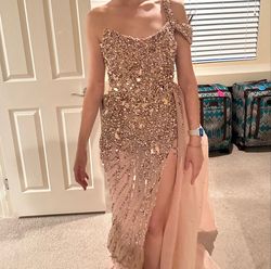 Style Custom beaded dress Walone Fashion Group Pink Size 4 Jersey Prom Side slit Dress on Queenly