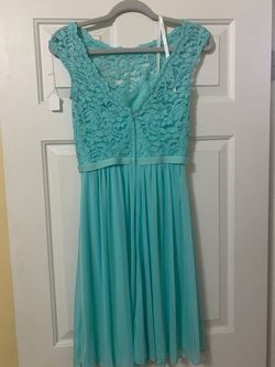 David's Bridal Blue Size 2 Floor Length Jersey Straight Dress on Queenly