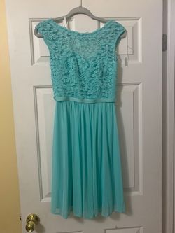 David's Bridal Blue Size 2 Floor Length Jersey Straight Dress on Queenly