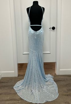 Style 1012 Jovani Blue Size 10 Pageant Black Tie Spaghetti Strap Plunge Prom A-line Dress on Queenly