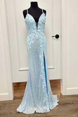 Style 1012 Jovani Blue Size 10 Pageant Black Tie Spaghetti Strap Plunge Prom A-line Dress on Queenly