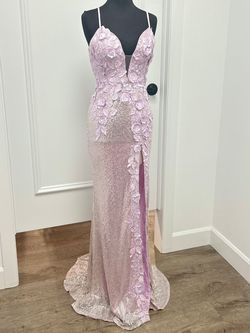 Style 1012 Jovani Pink Size 2 Plunge 1012 Side Slit Train A-line Dress on Queenly