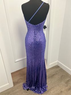 Style 54869 Sherri Hill Purple Size 4 Floor Length Plunge A-line Dress on Queenly