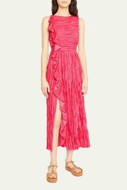 Style 1-1271696003-1901 Ulla Johnson Red Size 6 High Neck Free Shipping Side slit Dress on Queenly