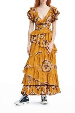 Style 1-1883928723-3471 LOVE THE LABEL Gold Size 4 Floor Length Print A-line Dress on Queenly