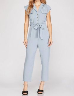 Style 1-3333845371-3011 SHE + SKY Blue Size 8 Free Shipping Floor Length Jumpsuit Dress on Queenly