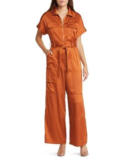 Style 1-3561848707-2901 hutch Orange Size 8 Tall Height Polyester Sleeves Jumpsuit Dress on Queenly