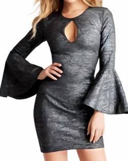 Style 1-518407653-98 JOVANI Grey Size 10 Polyester Bell Sleeves Keyhole Cocktail Dress on Queenly