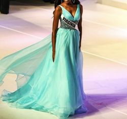 Sherri Hill Blue Size 2 Jersey Tall Height Pageant Ball gown on Queenly