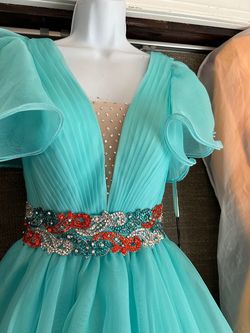 Style 11153 Ashley Lauren Blue Size 2 Floor Length Belt Sleeves A-line Dress on Queenly