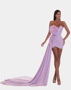 Style AD5216 Albina Dyla Purple Size 0 Tall Height Feather Cocktail Dress on Queenly