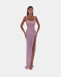 Style AD5220 Albina Dyla Purple Size 4 Jewelled Fringe Corset Side slit Dress on Queenly
