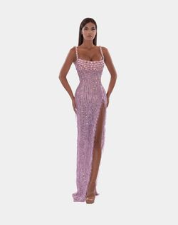 Style AD5220 Albina Dyla Purple Size 12 Jewelled Plus Size Fringe Corset Side slit Dress on Queenly