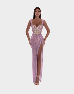 Style AD5219 Albina Dyla Purple Size 0 Pageant Floor Length Side slit Dress on Queenly