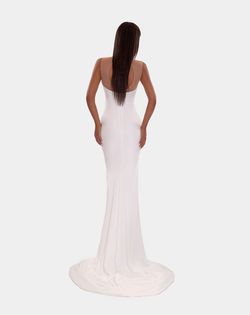 Style AD5223 Albina Dyla White Size 8 Jewelled Tulle Tall Height Straight Dress on Queenly