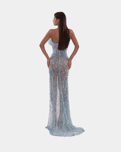 Style AD5229 Albina Dyla Blue Size 4 Corset Jewelled Side slit Dress on Queenly