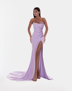 Style AD5215 Albina Dyla Gold Size 8 Lavender Black Tie Side slit Dress on Queenly