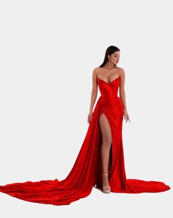 Style AD5105 Albina Dyla Red Size 8 Black Tie Side slit Dress on Queenly