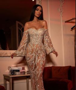 Style AD2223 Albina Dyla Gold Size 16 Tall Height Ad2223 Sleeves Plus Size Straight Dress on Queenly