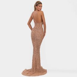 Style AD617 Albina Dyla Gold Size 0 Floor Length Straight Dress on Queenly