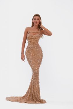 Style AD617 Albina Dyla Gold Size 4 Corset Ad617 Tall Height Straight Dress on Queenly