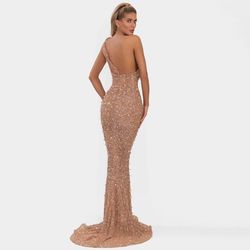 Style AD617 Albina Dyla Gold Size 8 Ad617 Pageant Straight Dress on Queenly
