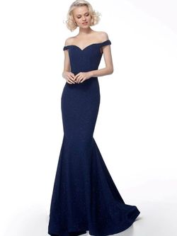 Style 55187 Jovani Blue Size 6 Jersey Military Mermaid Dress on Queenly