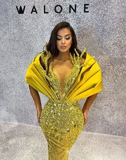 Walone fashion group Yellow Size 12 Prom Tall Height Plus Size Mermaid Dress on Queenly