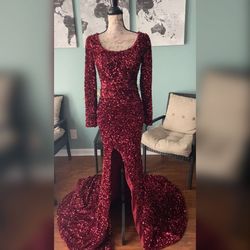 Portia and Scarlett Red Size 2 Long Sleeve Pageant Sequined Mermaid Dress on Queenly