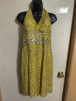 Style N1002 Scala Yellow Size 6 Silk Cocktail Dress on Queenly