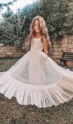 Style  STELLA Ivory Boho Junior Bridesmaid / Flower Girl Dress AylinkaShop White Size 10 Military A-line Dress on Queenly