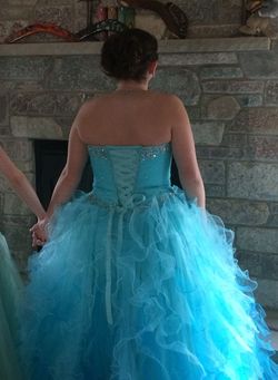 Fiesta Blue Size 12 Quinceanera Pageant 50 Off Floor Length Ball gown on Queenly