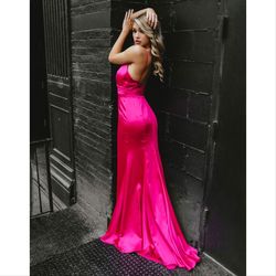 Style 26264 Mac Duggal Hot Pink Size 10 Plunge Mermaid A-line Dress on Queenly