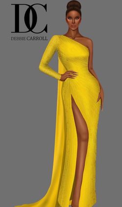 Style Custom Debbie Carroll Yellow Size 4 One Shoulder Floor Length Train Dress on Queenly