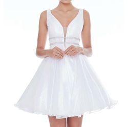 Ashley Lauren White Size 8 Midi Cocktail Graduation A-line Dress on Queenly
