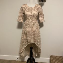 Cardlcq Nude Size 2 Embroidery Swoop Wedding Guest Cocktail Dress on Queenly