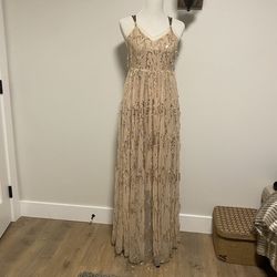 Haltzrom Nude Size 4 Sequined Floor Length A-line Dress on Queenly