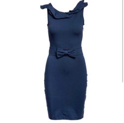 Red Valentino Blue Size 12 Mini Navy Swoop Ruffles Cocktail Dress on Queenly