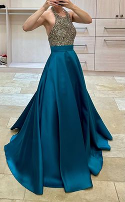 Jovani Blue Size 4 Pageant Jersey Ball gown on Queenly
