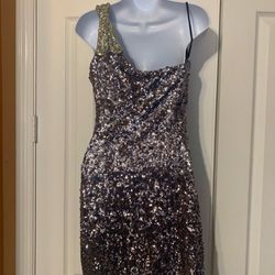 La Femme Gray Size 4 Nightclub One Shoulder Cocktail Dress on Queenly