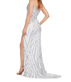 Style 11236 Ashley Lauren White Size 2 Pageant Plunge Medium Height Prom Side slit Dress on Queenly