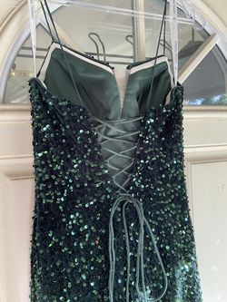 Sophia Thomas Green Size 00 Sequined Free Shipping Military Floor Length Strapless A-line Dress on Queenly
