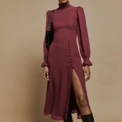 Reformation Red Size 4 Floor Length High Neck Side slit Dress on Queenly