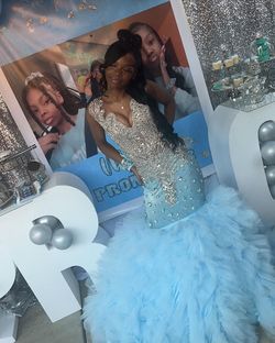 Custom Made Blue Size 0 Prom Ball gown on Queenly