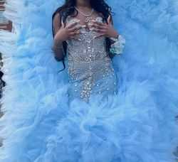 Custom Made Blue Size 0 Prom Ball gown on Queenly