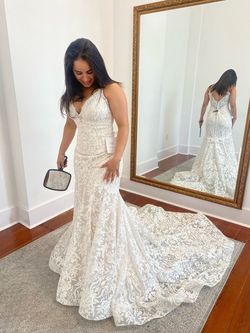 Style 9729 Allure White Size 8 Floor Length Short Height Embroidery Train Dress on Queenly