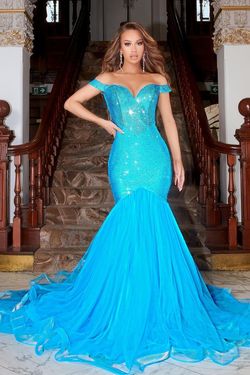 Style PS21251 Portia and Scarlett Blue Size 2 Prom Tall Height Pageant Mermaid Dress on Queenly
